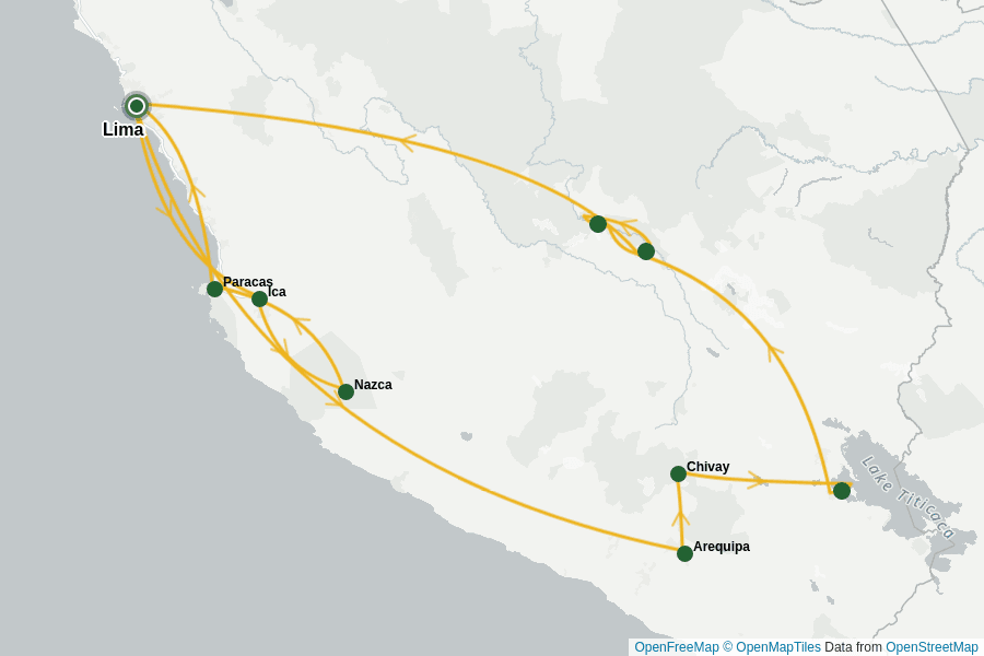 Itinerary Map image for Merveilles du Pérou